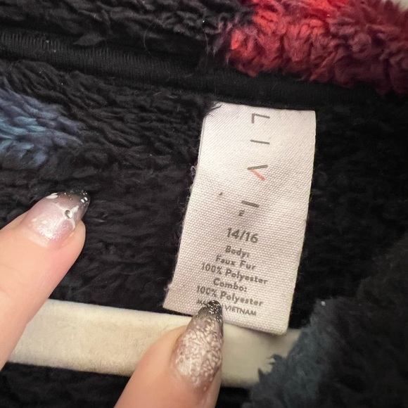 Lane Bryant Livi Active half zip black fleece rose floral jacket - size 14/16 - Picture 8 of 9